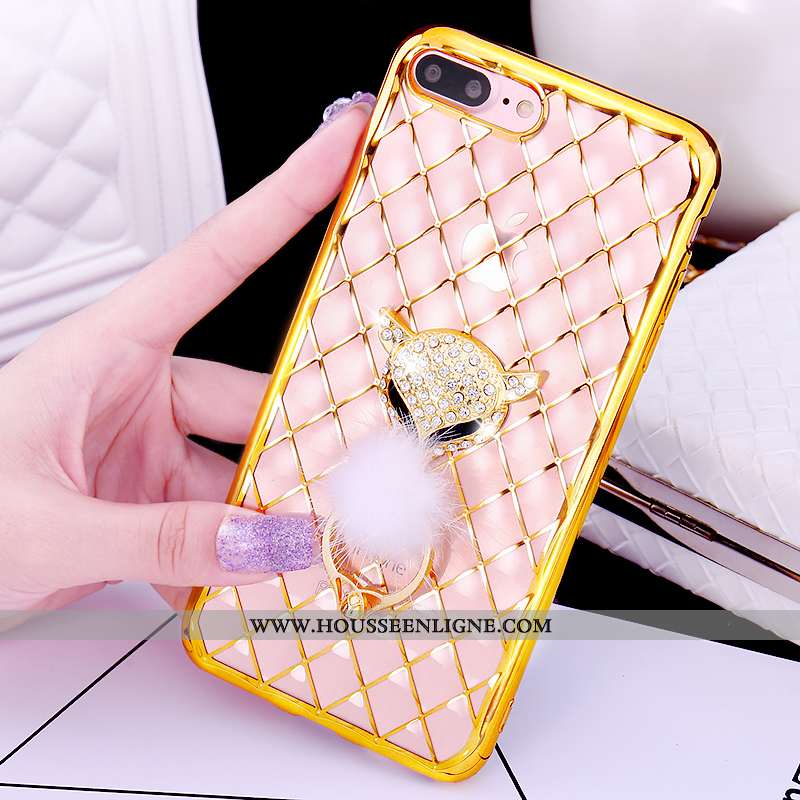 Coque iPhone 7 Plus Charmant Étui Pu Rose Téléphone Portable Anneau