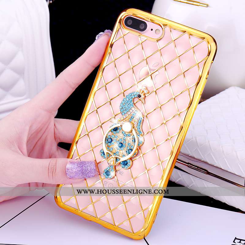 Coque iPhone 7 Plus Charmant Étui Pu Rose Téléphone Portable Anneau