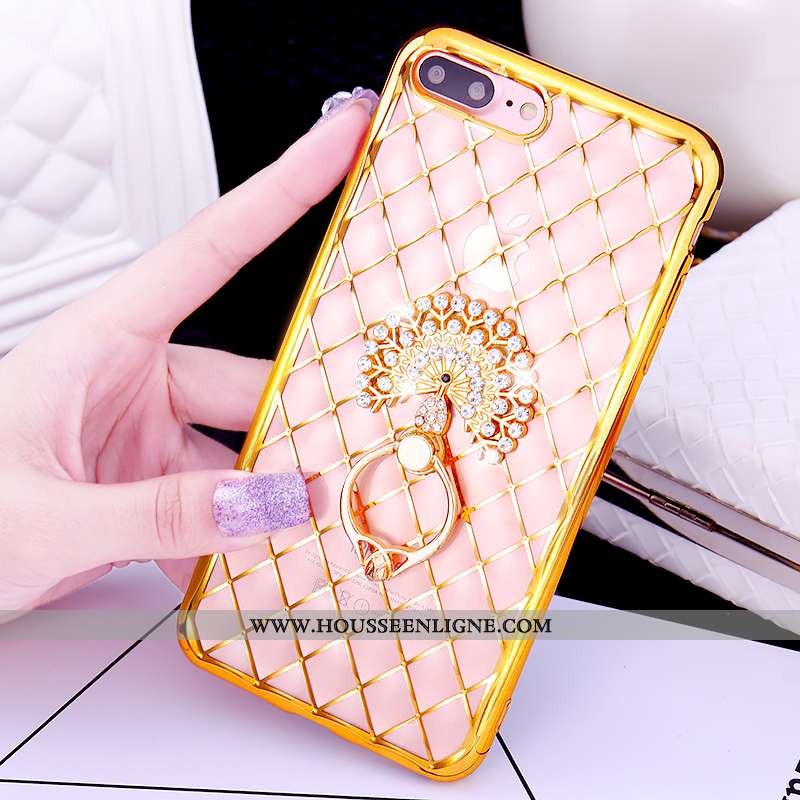 Coque iPhone 7 Plus Charmant Étui Pu Rose Téléphone Portable Anneau