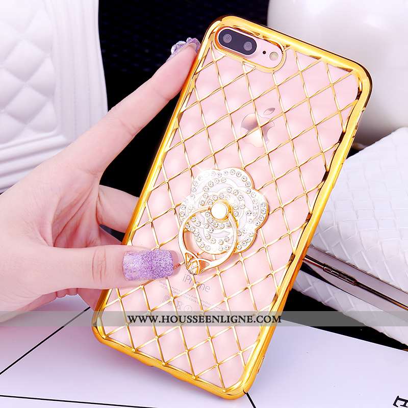 Coque iPhone 7 Plus Charmant Étui Pu Rose Téléphone Portable Anneau