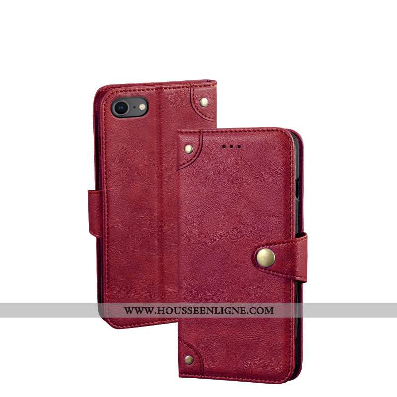 Coque iPhone 7 Plus Portefeuille Cuir Protection Rouge Téléphone Portable Carte Étui