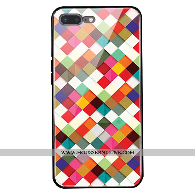 Coque iPhone 7 Plus Protection Verre Canard Losange Étui Téléphone Portable Coloré