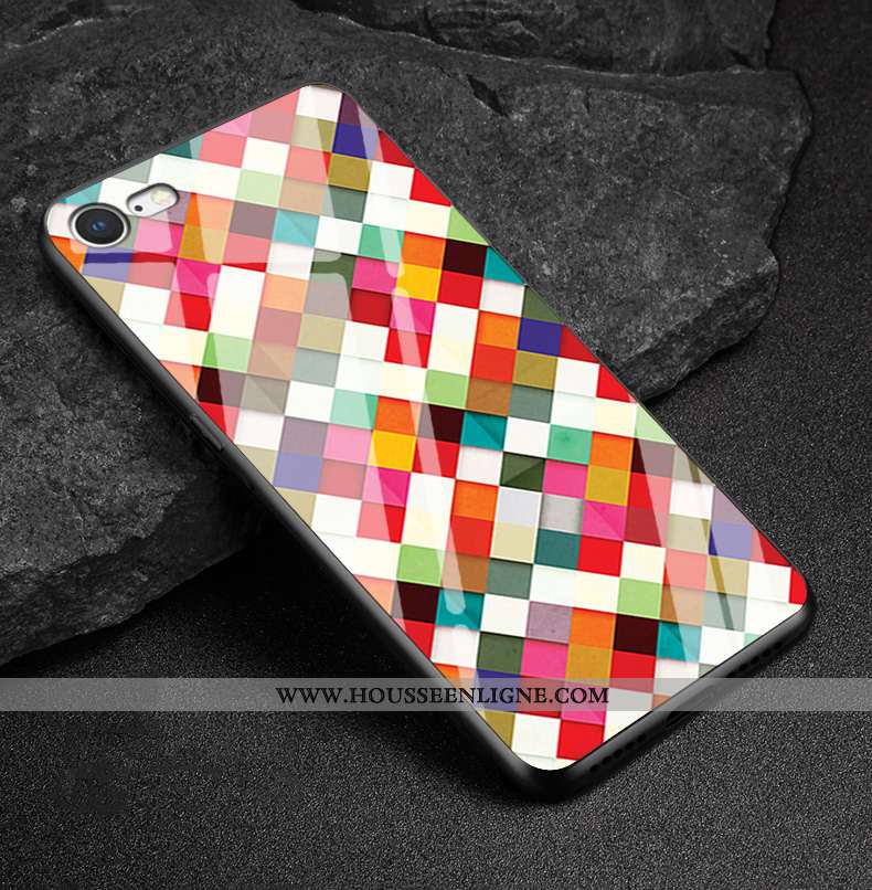 Coque iPhone 7 Plus Protection Verre Canard Losange Étui Téléphone Portable Coloré