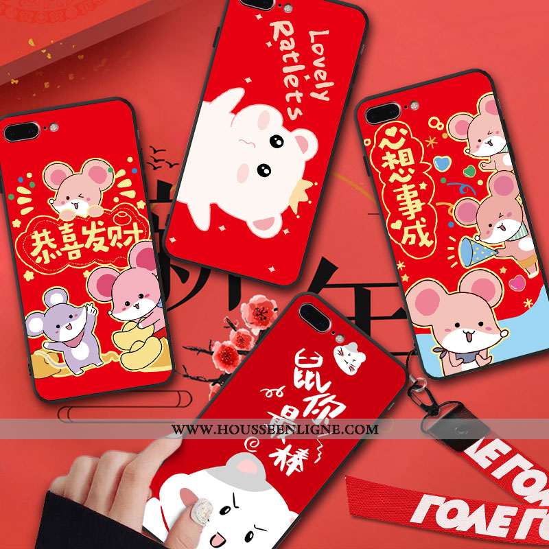 Coque iPhone 7 Plus Tendance Fluide Doux Rouge Silicone Rat Pu Charmant