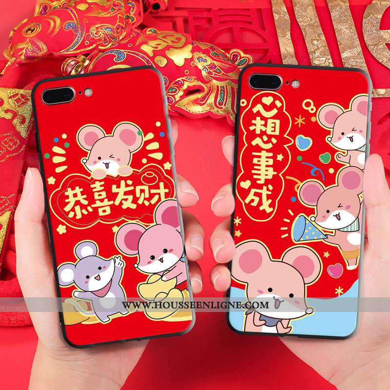 Coque iPhone 7 Plus Tendance Fluide Doux Rouge Silicone Rat Pu Charmant