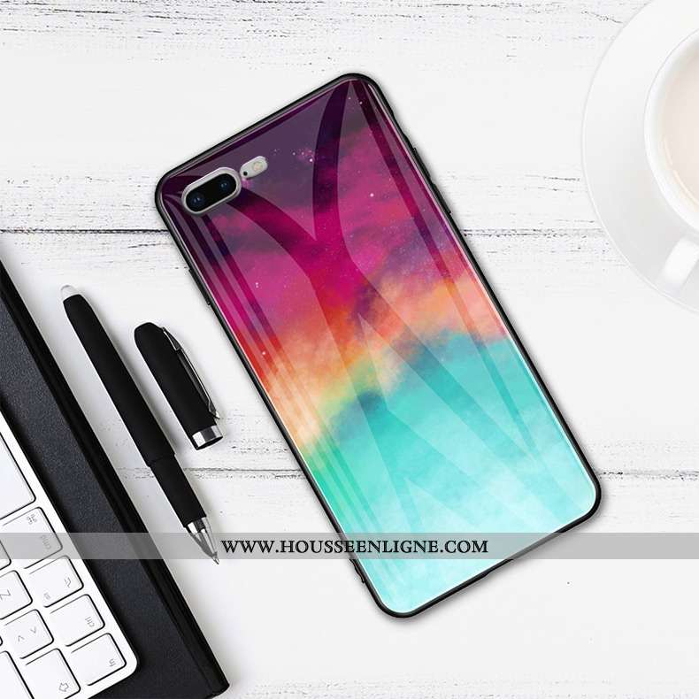Coque iPhone 7 Plus Verre Protection Étui Téléphone Portable Simple Incassable Amoureux Coloré