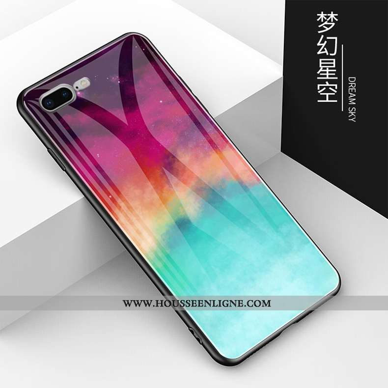 Coque iPhone 7 Plus Verre Protection Étui Téléphone Portable Simple Incassable Amoureux Coloré
