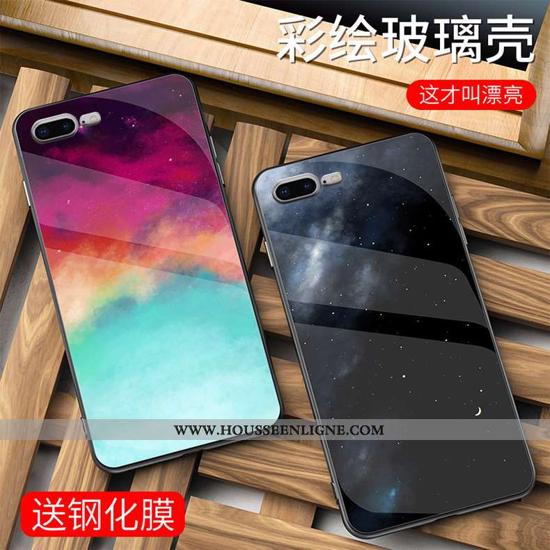 Coque iPhone 7 Plus Verre Protection Étui Téléphone Portable Simple Incassable Amoureux Coloré