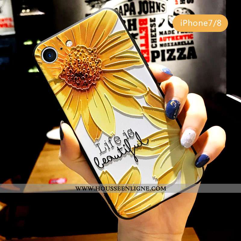 Coque iPhone 7 Silicone Protection Gaufrage Étui Délavé En Daim Fleur Jaune
