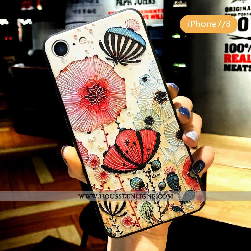 Coque iPhone 7 Silicone Protection Gaufrage Étui Délavé En Daim Fleur Jaune