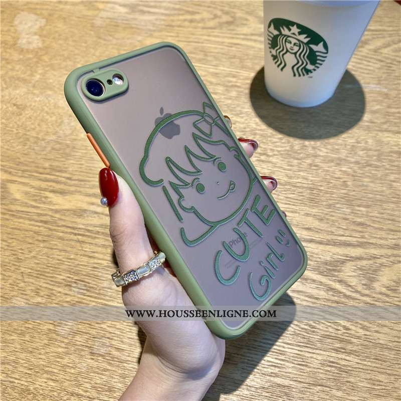 Coque iPhone 7 Silicone Transparent Téléphone Portable Net Rouge Charmant Luxe Verte