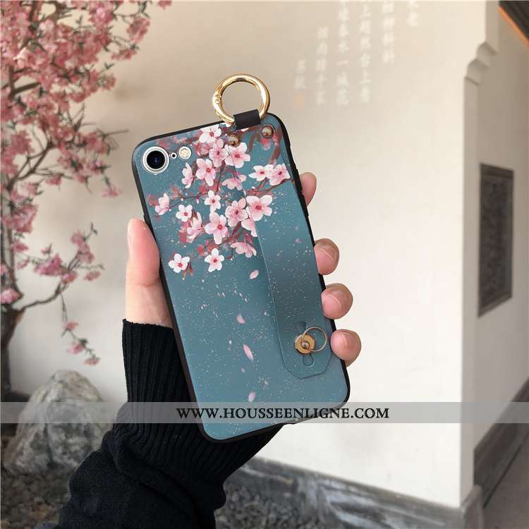 Coque iPhone 8 Cou Suspendu Tendance Fluide Doux Fleur De Pêche Violet Style Chinois Fleur