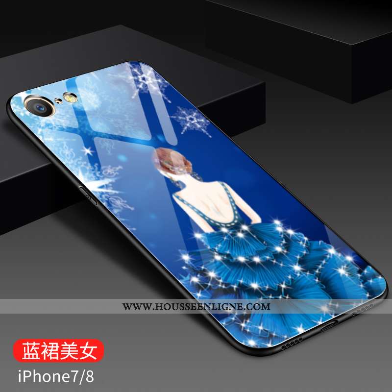 Coque iPhone 8 Personnalité Créatif Fluide Doux Tout Compris Verre Tendance Peinture Bleu