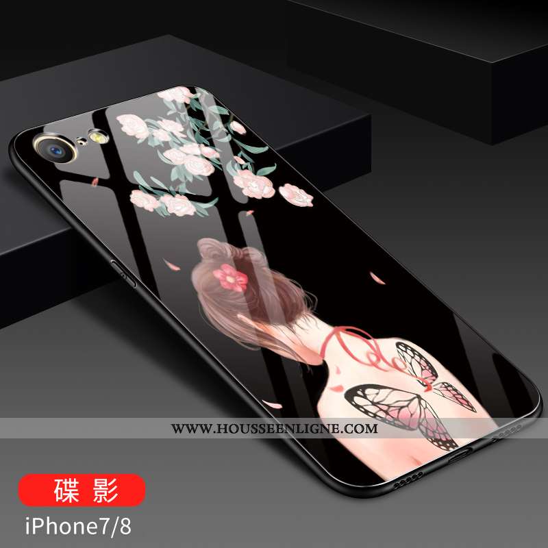 Coque iPhone 8 Personnalité Créatif Fluide Doux Tout Compris Verre Tendance Peinture Bleu
