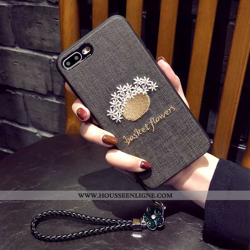 Coque iPhone 8 Plus Broderie Ornements Suspendus Protection Art Téléphone Portable Étui Marron