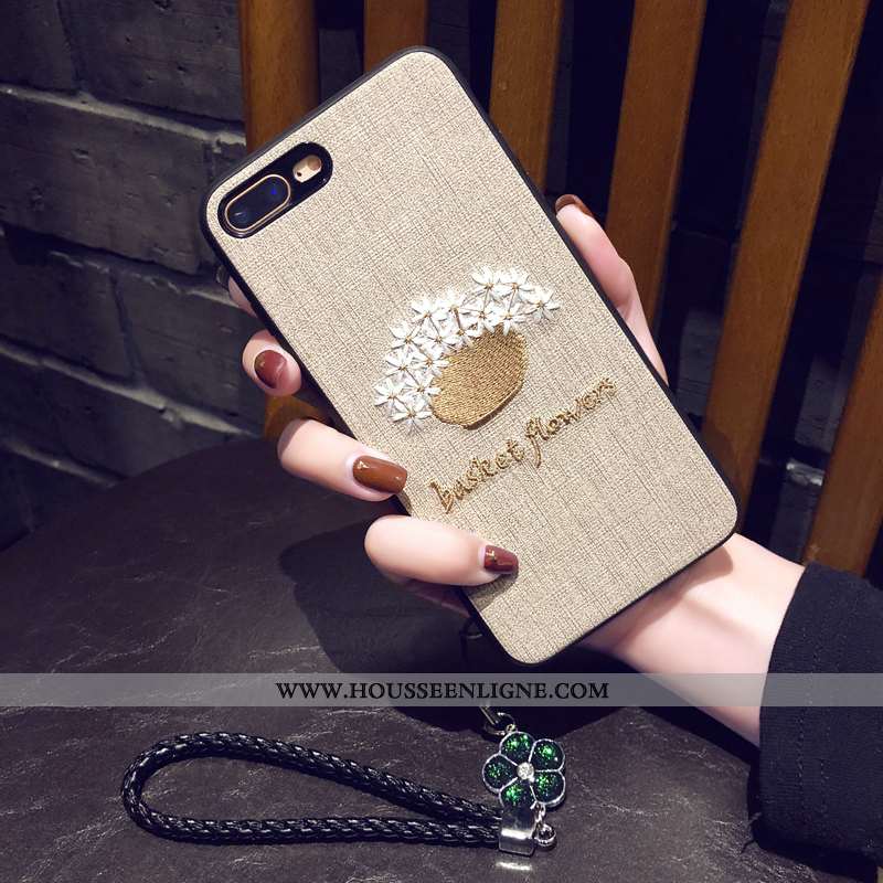 Coque iPhone 8 Plus Broderie Ornements Suspendus Protection Art Téléphone Portable Étui Marron
