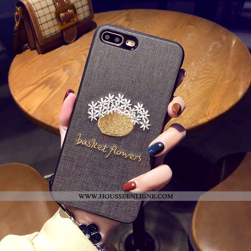 Coque iPhone 8 Plus Broderie Ornements Suspendus Protection Art Téléphone Portable Étui Marron