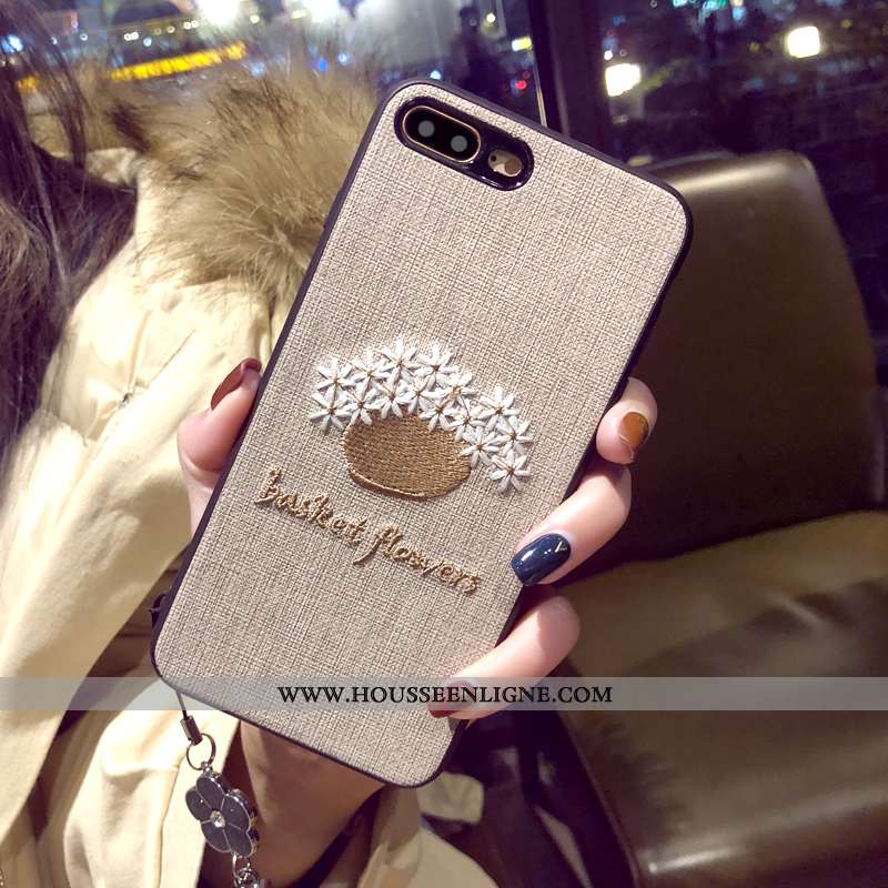 Coque iPhone 8 Plus Broderie Ornements Suspendus Protection Art Téléphone Portable Étui Marron