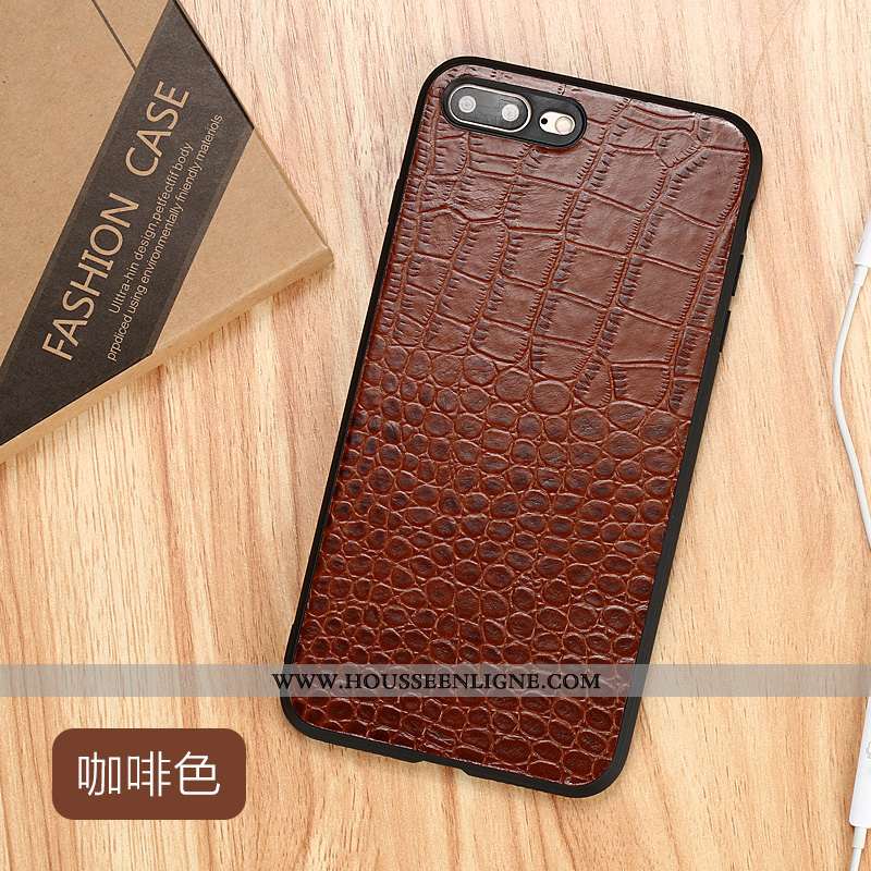 Coque iPhone 8 Plus Cuir Véritable Tendance Qualité Simple Cuir Étui Marron