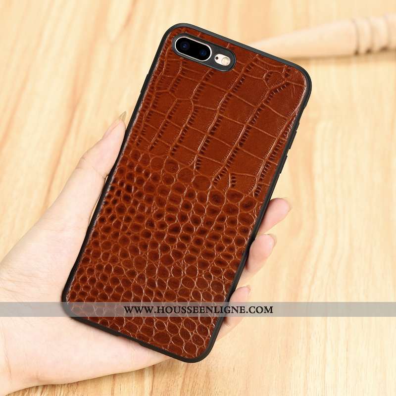 Coque iPhone 8 Plus Cuir Véritable Tendance Qualité Simple Cuir Étui Marron