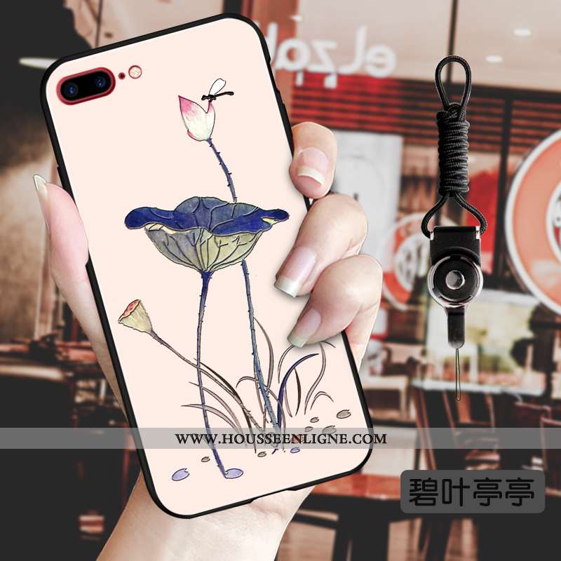 Coque iPhone 8 Plus Gaufrage Vintage Fluide Doux Téléphone Portable Luxe Fleur Tendance Bleu