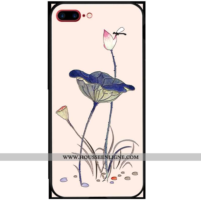Coque iPhone 8 Plus Gaufrage Vintage Fluide Doux Téléphone Portable Luxe Fleur Tendance Bleu