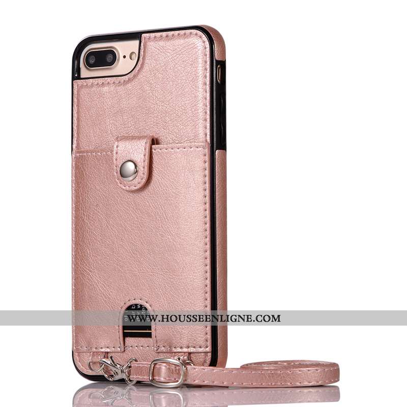 Coque iPhone 8 Plus Ornements Suspendus Cou Suspendu Rose Cuir Protection Pu