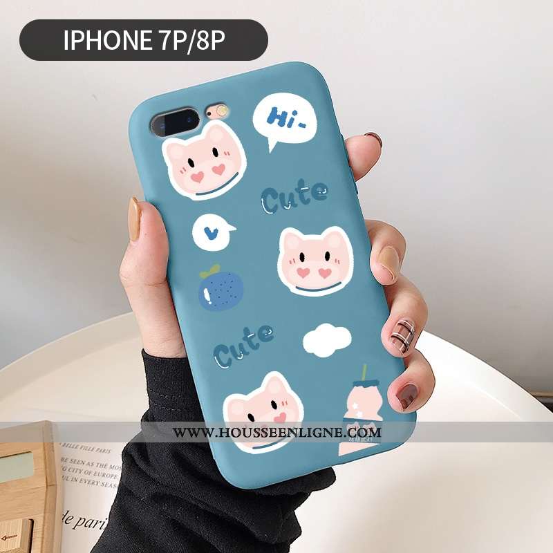 Coque iPhone 8 Plus Personnalité Créatif Amoureux Téléphone Portable Fluide Doux Légère Frais Bleu