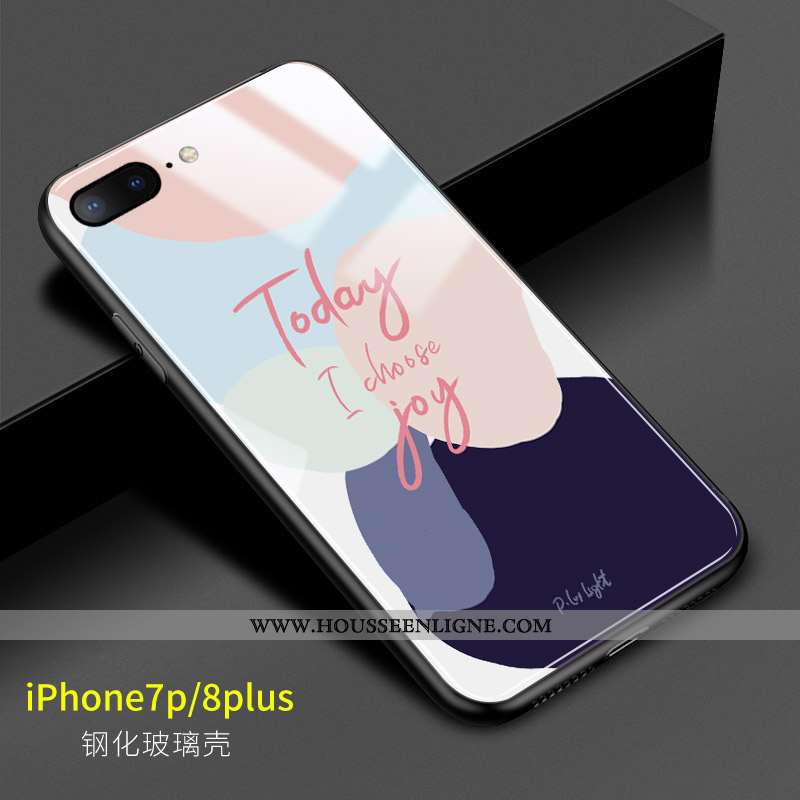 Coque iPhone 8 Plus Personnalité Créatif Verre Clair Rose Géométrie