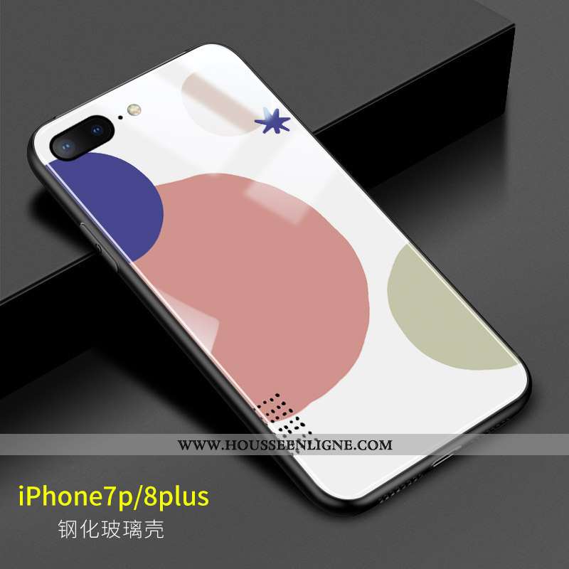 Coque iPhone 8 Plus Personnalité Créatif Verre Clair Rose Géométrie