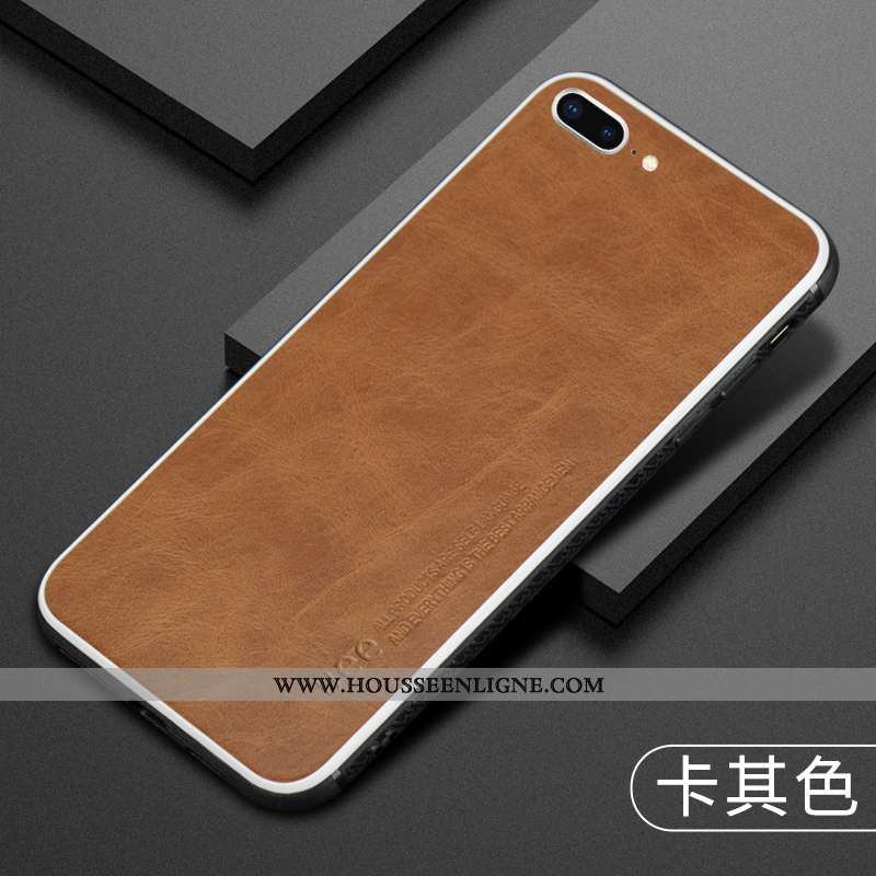 Coque iPhone 8 Plus Tendance Cuir Incassable Personnalité Étui Protection Khaki