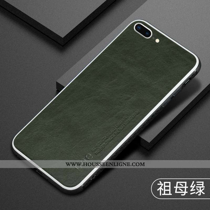 Coque iPhone 8 Plus Tendance Cuir Incassable Personnalité Étui Protection Khaki