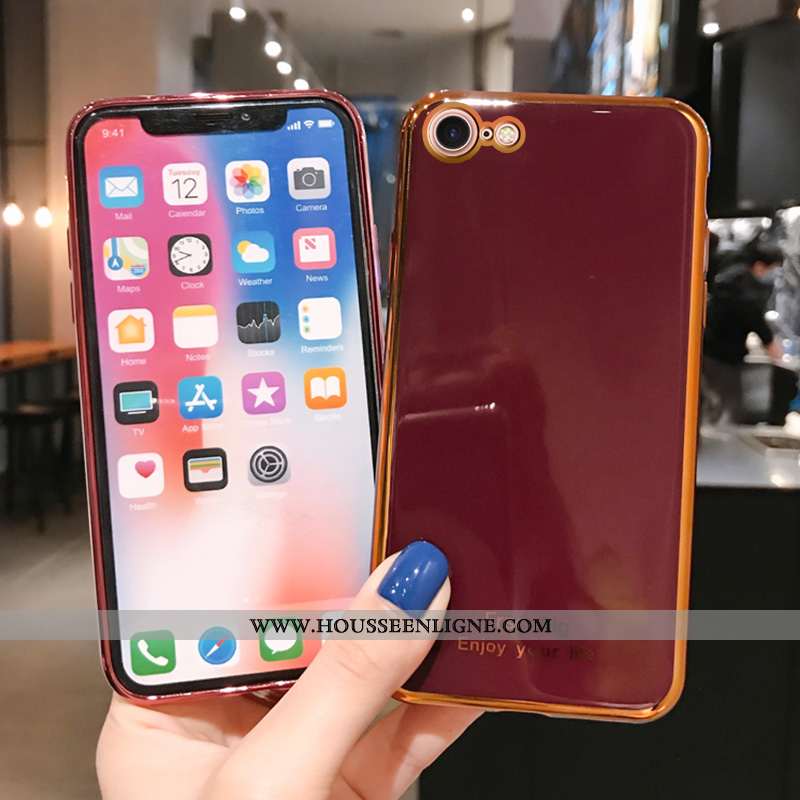 Coque iPhone 8 Silicone Personnalité Simple Placage Étui Tendance Incassable Rose