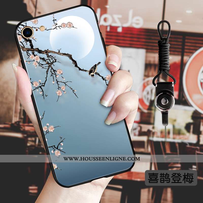 Coque iPhone 8 Silicone Protection Vent Luxe Vintage Style Chinois Incassable Bleu