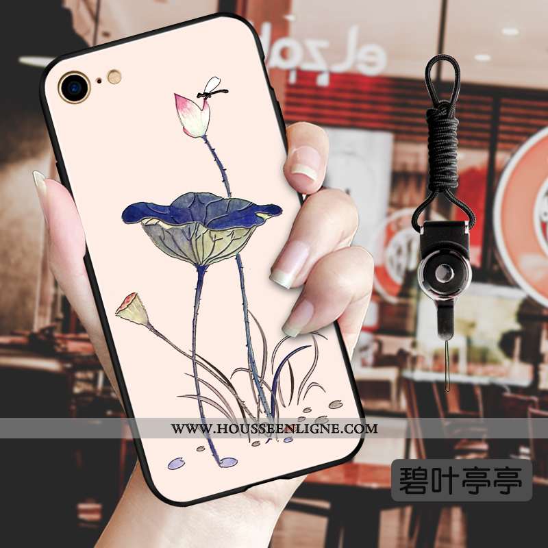Coque iPhone 8 Silicone Protection Vent Luxe Vintage Style Chinois Incassable Bleu