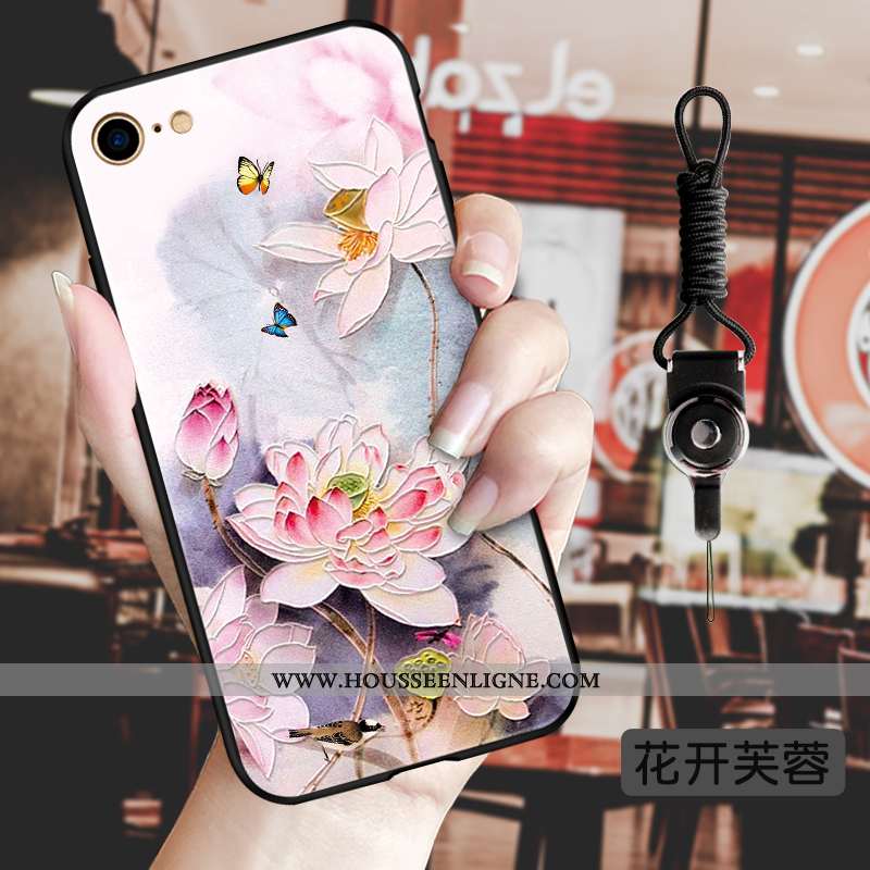 Coque iPhone 8 Silicone Protection Vent Luxe Vintage Style Chinois Incassable Bleu