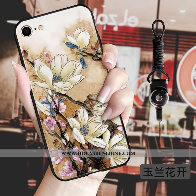 Coque iPhone 8 Silicone Protection Vent Luxe Vintage Style Chinois Incassable Bleu