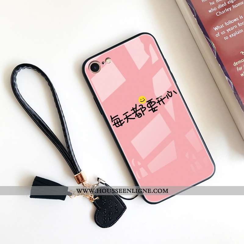Coque iPhone 8 Silicone Verre Amoureux Personnalité Téléphone Portable Incassable Tout Compris Rose