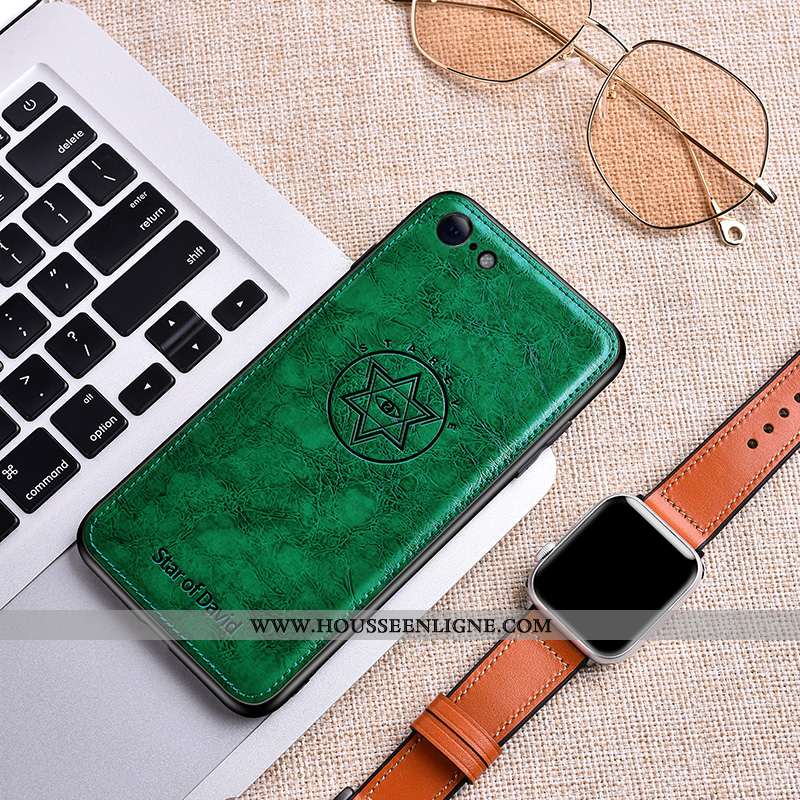 Coque iPhone 8 Ultra Tendance Cuir Vert Protection Étui Fluide Doux Verte