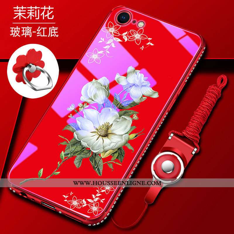 Coque iPhone 8 Verre Tendance Incassable Étui Pu Difficile Téléphone Portable Rouge