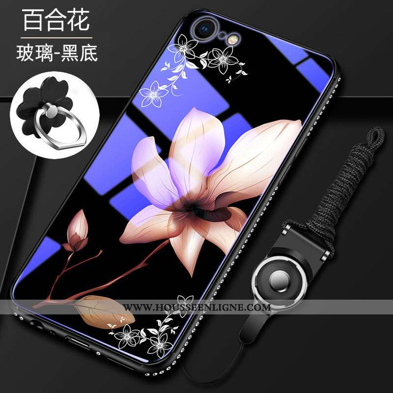 Coque iPhone 8 Verre Tendance Incassable Étui Pu Difficile Téléphone Portable Rouge
