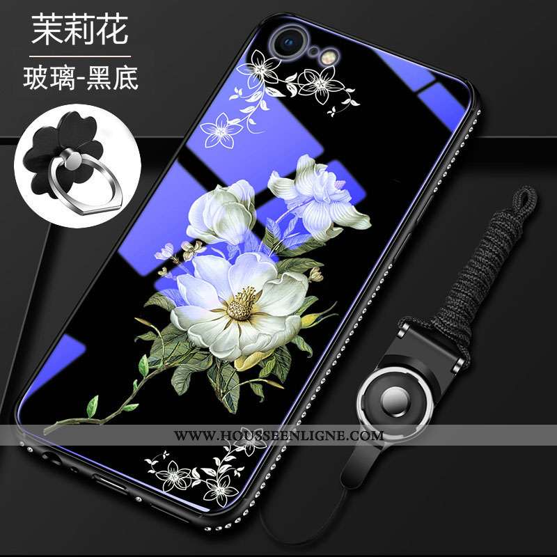 Coque iPhone 8 Verre Tendance Incassable Étui Pu Difficile Téléphone Portable Rouge