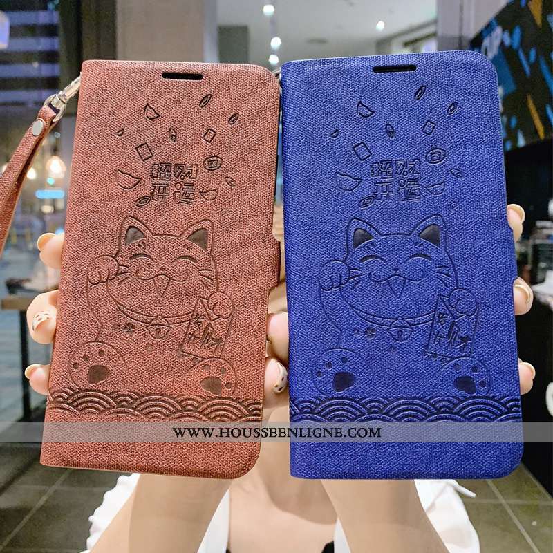 Coque iPhone 8 Vintage Cuir Chat Étui Carte Silicone Tout Compris Bleu