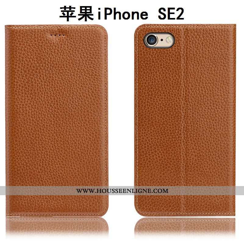 Coque iPhone Se (nouveau) Cuir Véritable Protection Nouveau Tout Compris Étui Litchi Marron