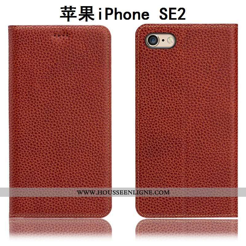 Coque iPhone Se (nouveau) Cuir Véritable Protection Nouveau Tout Compris Étui Litchi Marron