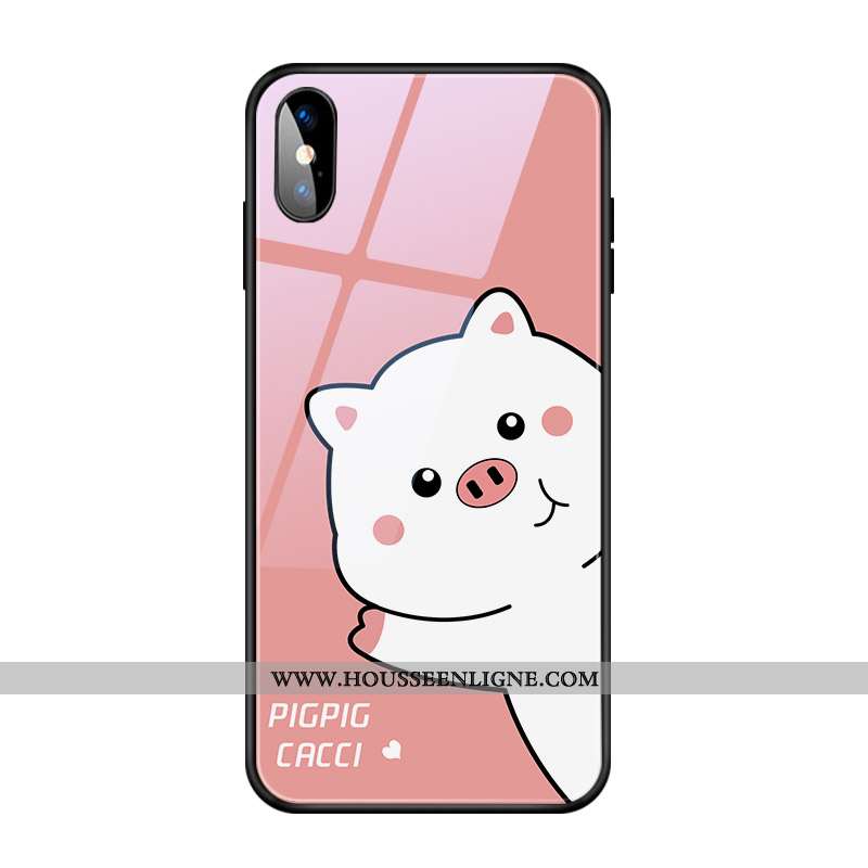 Coque iPhone X Charmant Fluide Doux Chiens Amoureux Étui Verre Protection Rose