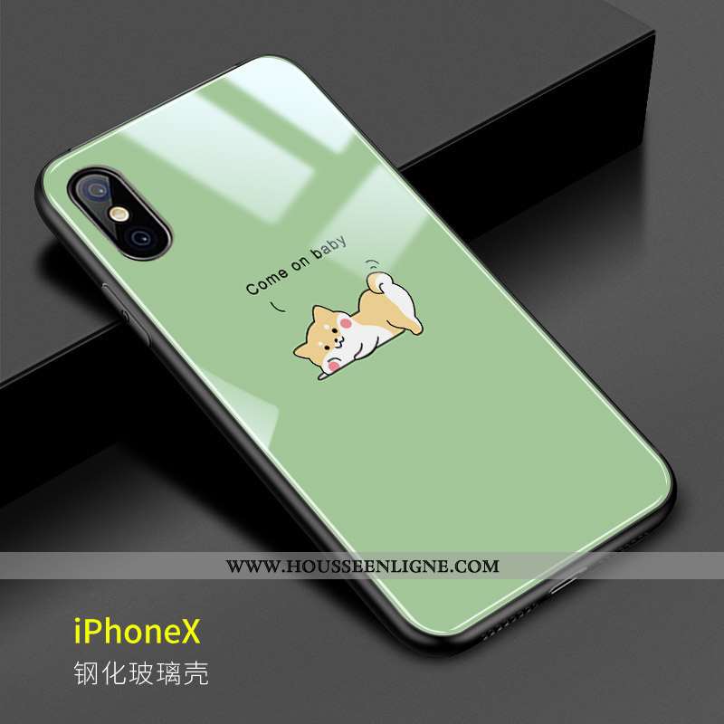 Coque iPhone X Charmant Fluide Doux Chiens Amoureux Étui Verre Protection Rose
