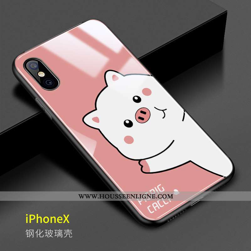 Coque iPhone X Charmant Fluide Doux Chiens Amoureux Étui Verre Protection Rose