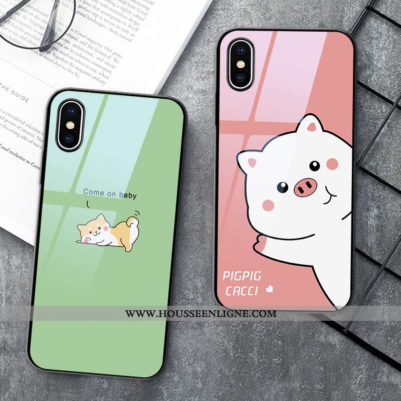 Coque iPhone X Charmant Fluide Doux Chiens Amoureux Étui Verre Protection Rose