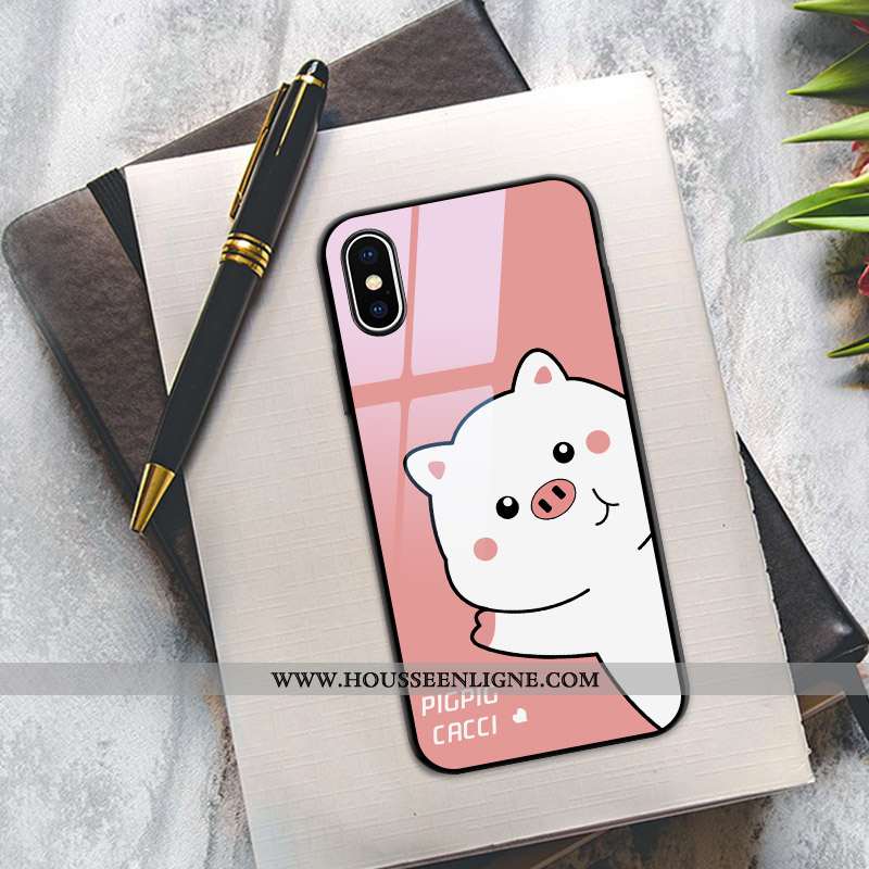 Coque iPhone X Charmant Fluide Doux Chiens Amoureux Étui Verre Protection Rose